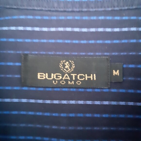 Bugathchi UOMO SZ M 100% Cotton Men's Blue Striped Button Up Shirt - Picture 4 of 12